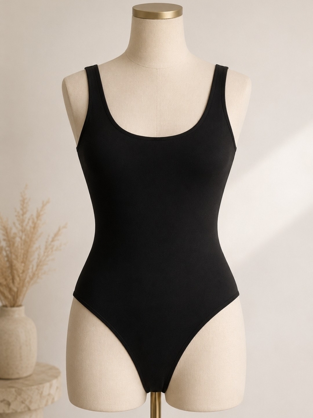 Hunter & Brown Classic Black Scoop Neck Bodysuit - Size Large